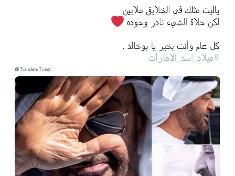 في يوم ميلاد ولي عهد أبو ظبي: وسم "ميلاد أسد الإمارات" يتصدر تويتر، ومحمد بن راشد يعايد بقصيدة